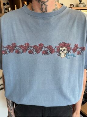 Vintage 90s Grateful Dead Bertha Skull & Roses Liquid Blue Tee ~ Size Medium